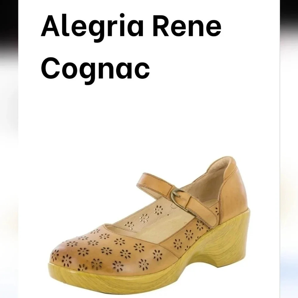 Alegria Rene Maryjanes Cognac Colored Laser Cut Flowers Clogs Size 40/9-9.5